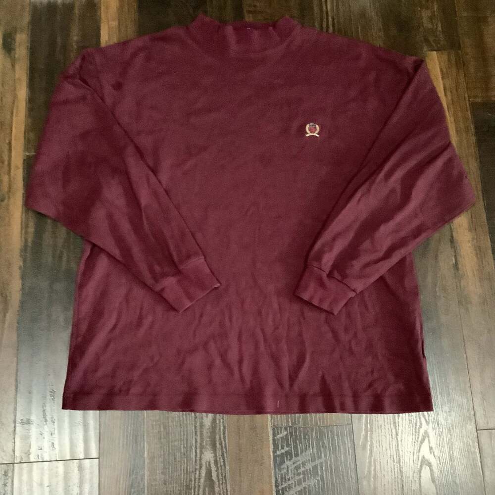 Vintage 90s Tommy Hilfiger Crest Logo Mock Neck Size Large Long Sleeve T-Shirt